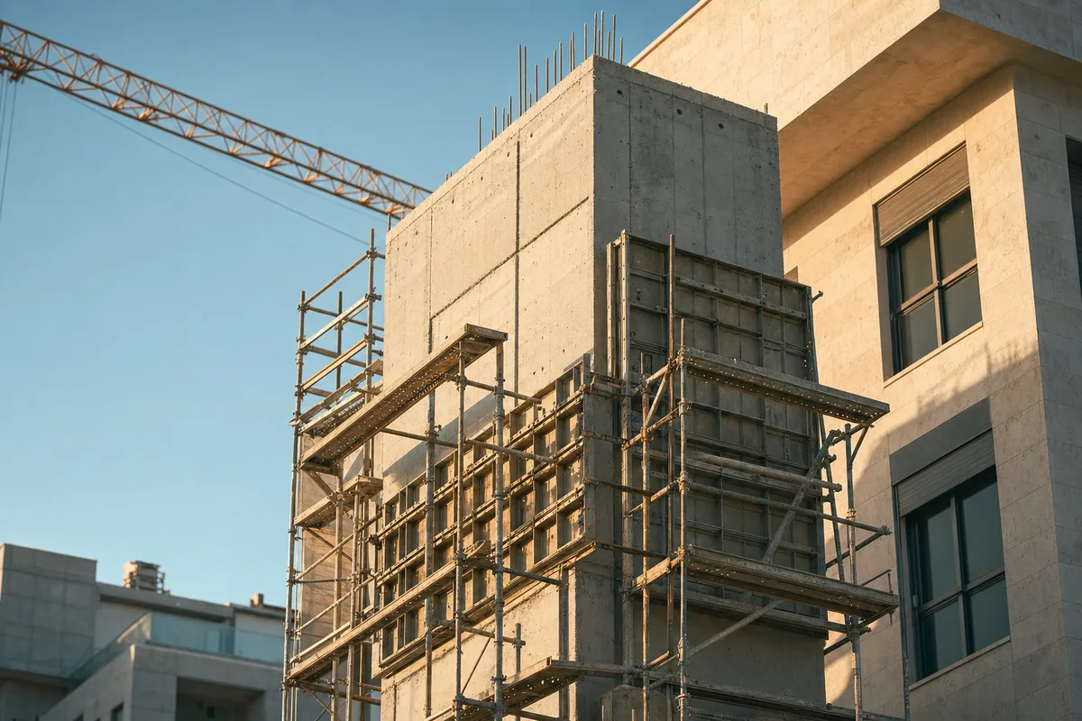 הוספת ממד בבניין משותף, בניית פיר ממדים בקיר החיצוני של הבניין